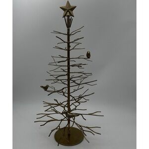 Gold Metal Christmas Tree With Small Birds and Star Topper 21" Tall EUC